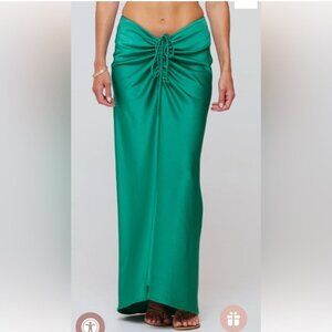Resa green silky front tie ziggy maxi skirt size XL C24